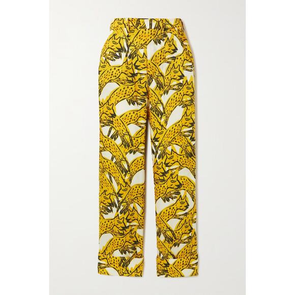 AZ Factory Printed Recycled Satin-twill Wide-leg Pants - 0 - Yellow - Picture 1 of 5